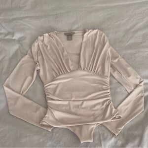 H&M Cream Fitted Ruched Bodysuit